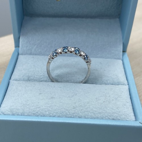 Bracelet de mariage alternatif diamant rond blanc bleu 1,00 ct cultivé en laboratoire or 14 carats - Photo 4 sur 8