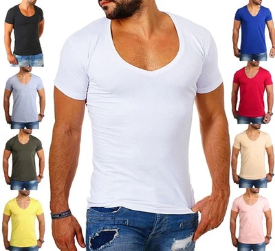 Herren basic T-Shirt Young & Rich extra tiefer V-Ausschnitt slimfit stretch 1315 - Bild 1 von 2