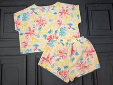 Vintage 80's Outfit Two Piece High Waist Shorts Crop Top Plus Size XL Pastel