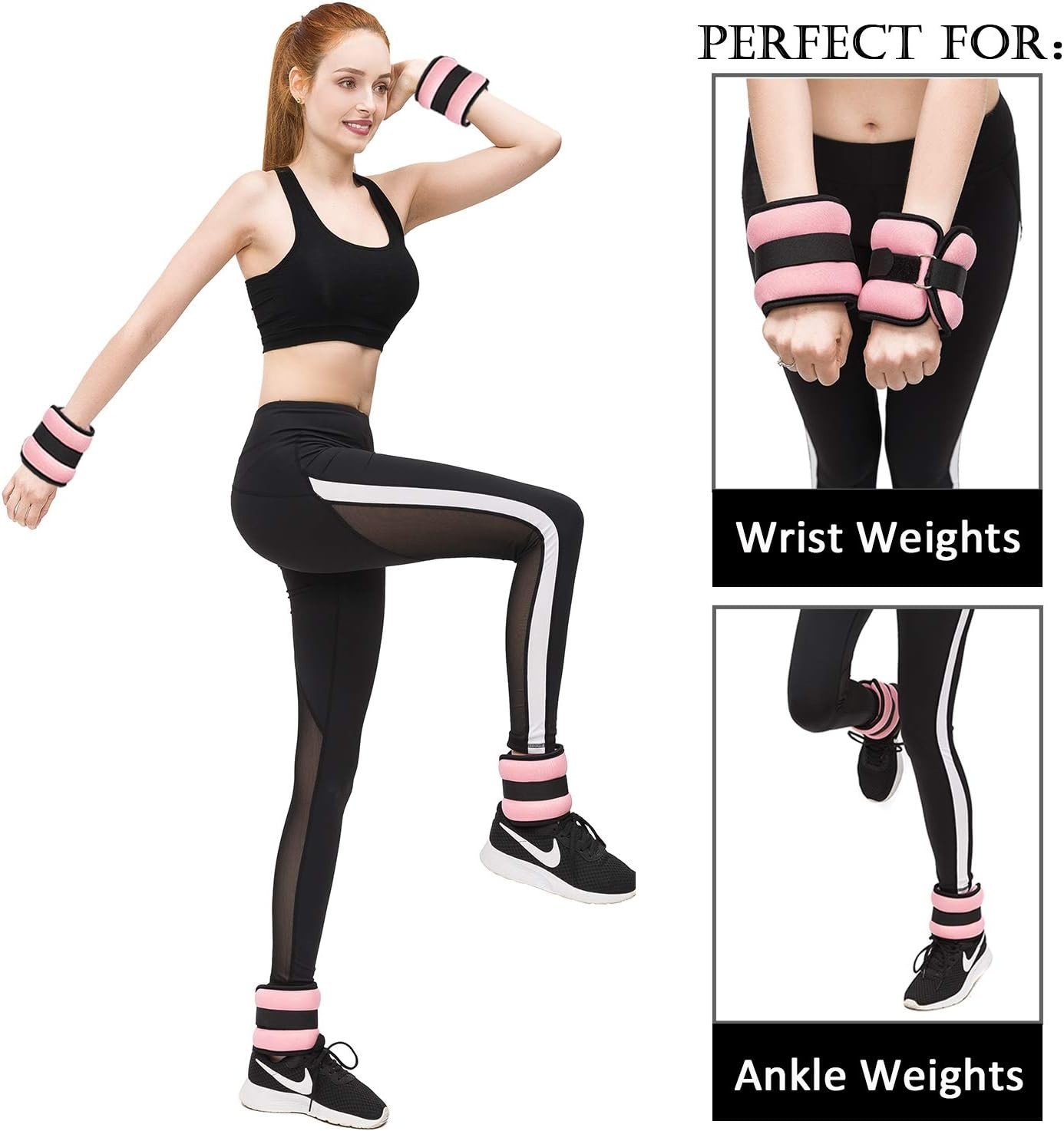 Adjustable Pink Ankle/Wrist Weights (1.1 lbs Pair) for Women & Kids Fitness