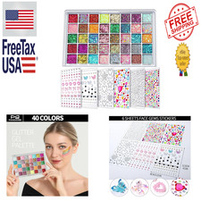 Face Glitter Face Gems, 40 Colors Glitter Gel Palette with 6 Sheets Self