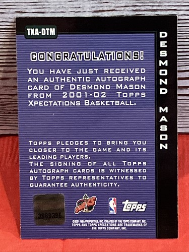 2001-02 Topps Xpectations Desmond Mason #TXA-DTM Certified Auto Issue Sonics - Picture 3 of 4