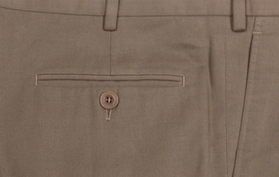 Pantalones Chinos Brioni Cannes Caqui Tostado Algodón Cepillado Plisado 36x28 Foto 3 de 4