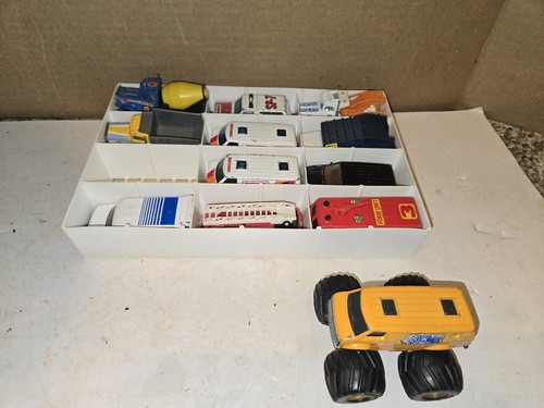 12 Vintage 1980's Matchbox Trucks,Firetruck,Vans,Rollin' Thunder Monster Truck