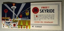 RARE SEATTLE WORLD'S FAIR 1962 CENTURY 21--UNION 76 SKY RIDE FREE RIDE TICKET