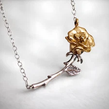Rose Pendant 9k Gold Bronze Flower 925 Sterling Silver Necklace Jewellery & Box