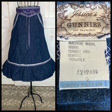 70's Vintage Gunne Sax Gunnies Blue Jean Denim Calico Cowgirl Prairie Midi Skirt