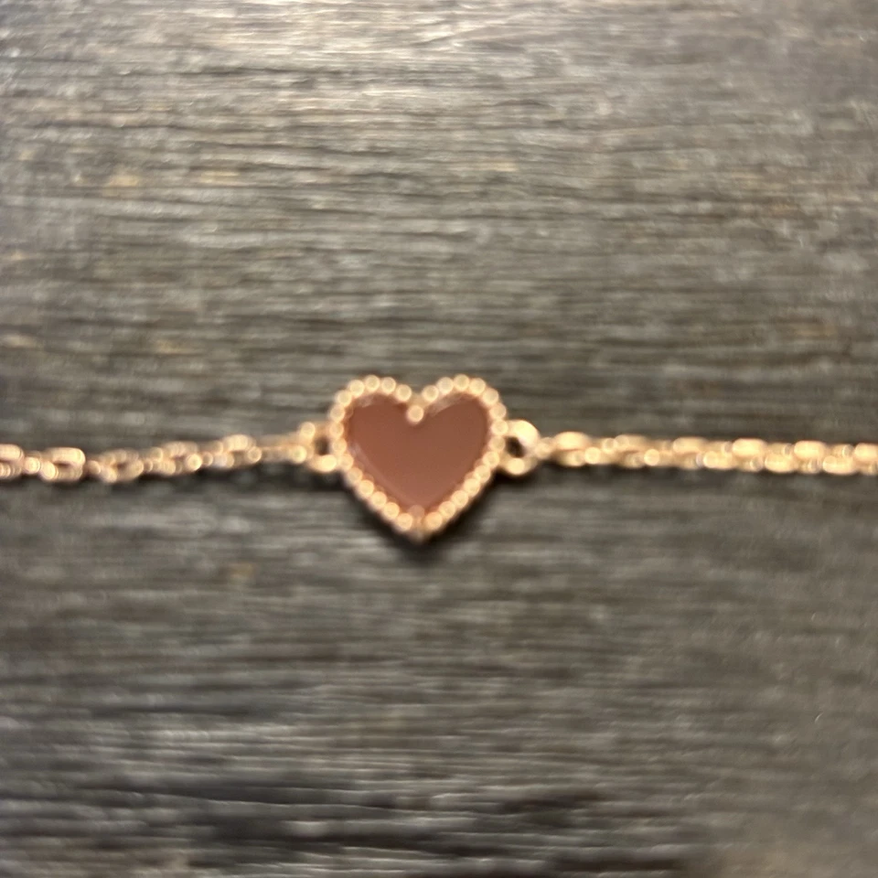 Red Glass Mini Heart Bracelet, 18k Rose Gold Plated, Dainty Heart Charm Pendant - Image 2 of 4