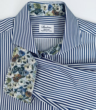 Stenstroms- Stripe Floral Flipped Cuff Mens sz. 16 / 41 Dress Shirt