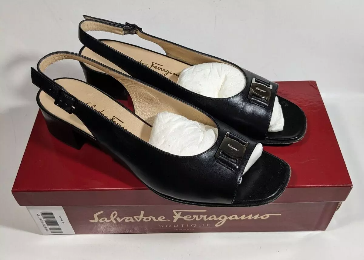 SALVATORE FERRAGAMO Boutique RENATA Leather Sling Back Block Heel Sandal Italy 9