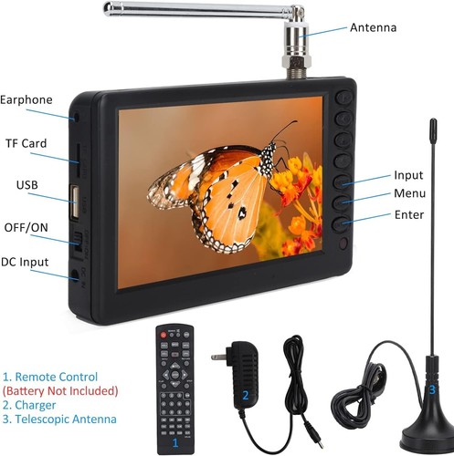 ATSC HD Mini TV - 5 Inch Rechargeable TV with USB Support & Remote Control - Picture 9 of 11