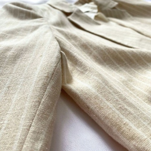 NWOT OUI BEIGE WHITE STRIPED LINEN BLEND DOUBLE BREASTED BLAZER - 10 - Picture 7 of 10