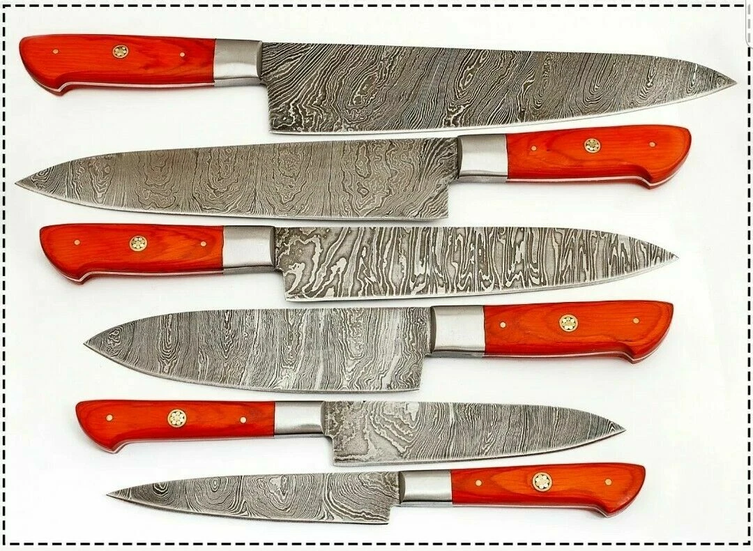 High Quality Hand forged Damascus Steel Chef Knives Set With Dollar Wood Handle