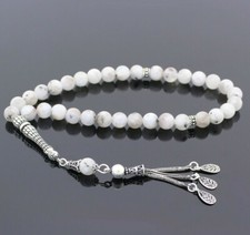 925 Sterling Silver Tassel Moonstone Islamic 33 Prayer Beads Tasbeeh Misbaha