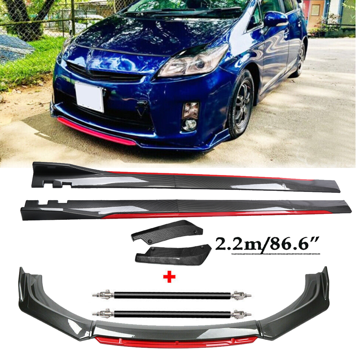 Front Lip Chin Bumper splitter Carbon Fiber Body Side Skirt For Toyota Prius Pri