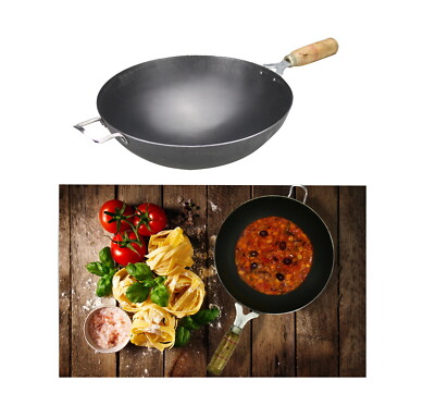 Eisen Karahi Kadai Deep Wok Rühren Bratpfanne Holzgriff Schwerlast Chinesisch