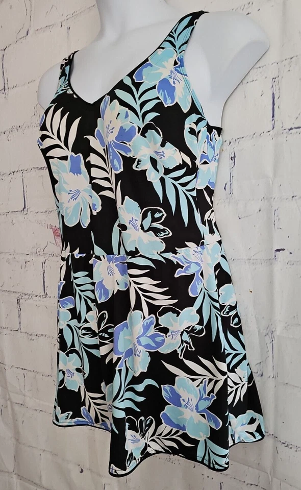 Gabar One Piece Swimsuit Swim Dress Multicolor Floral Size 16 V-neck Wide Strap - Image 4 of 4