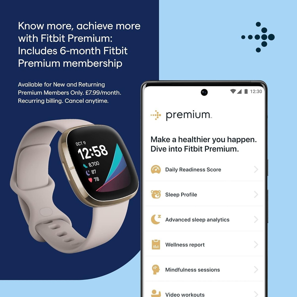 Fitbit Sense Advanced Smartwatch with Tools for Heart Health, Lunar White