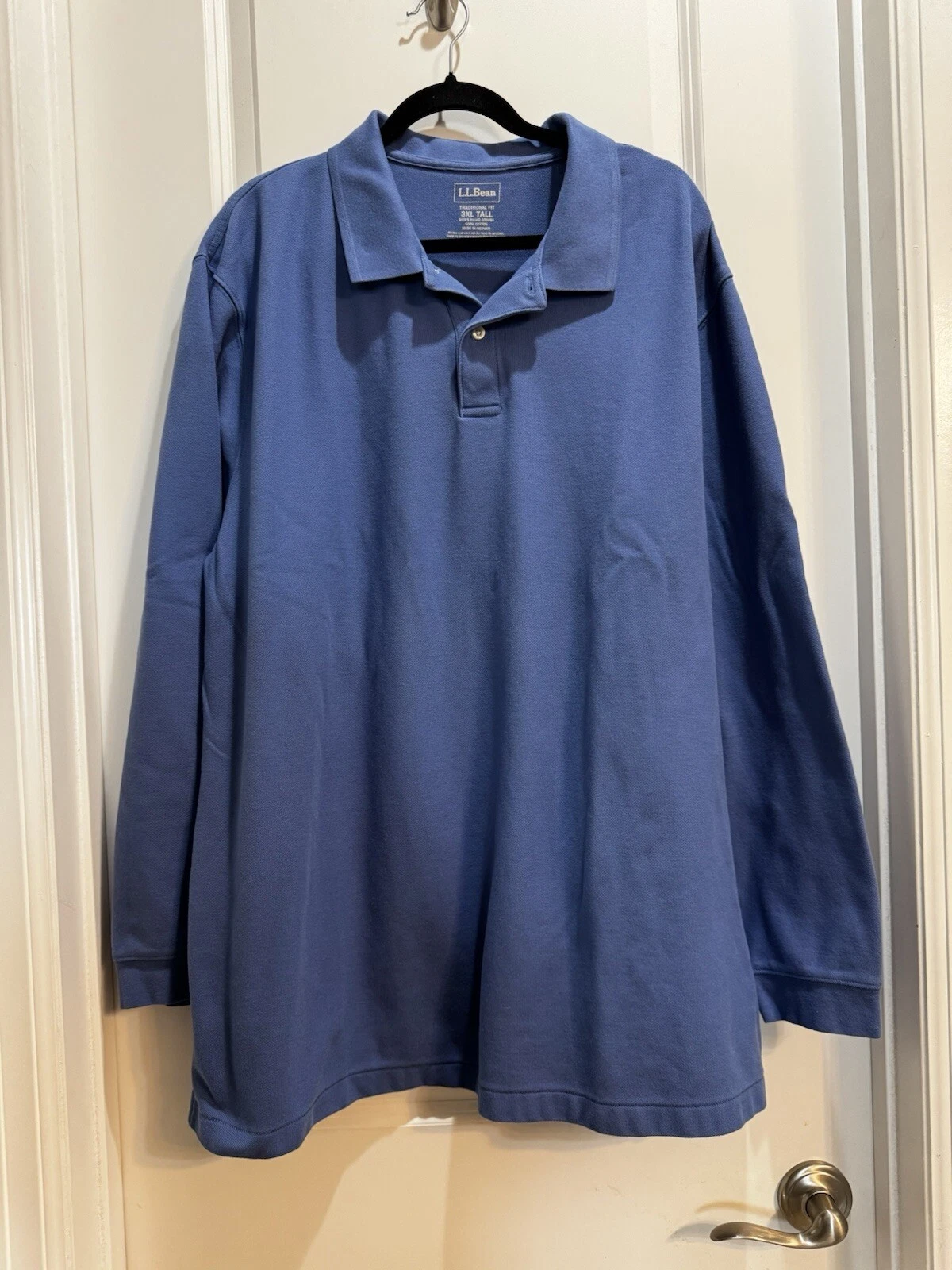 LL BEAN Blue Collared Long Sleeve Traditional Fit Tee Sz 3XL Tall 100% Cotton