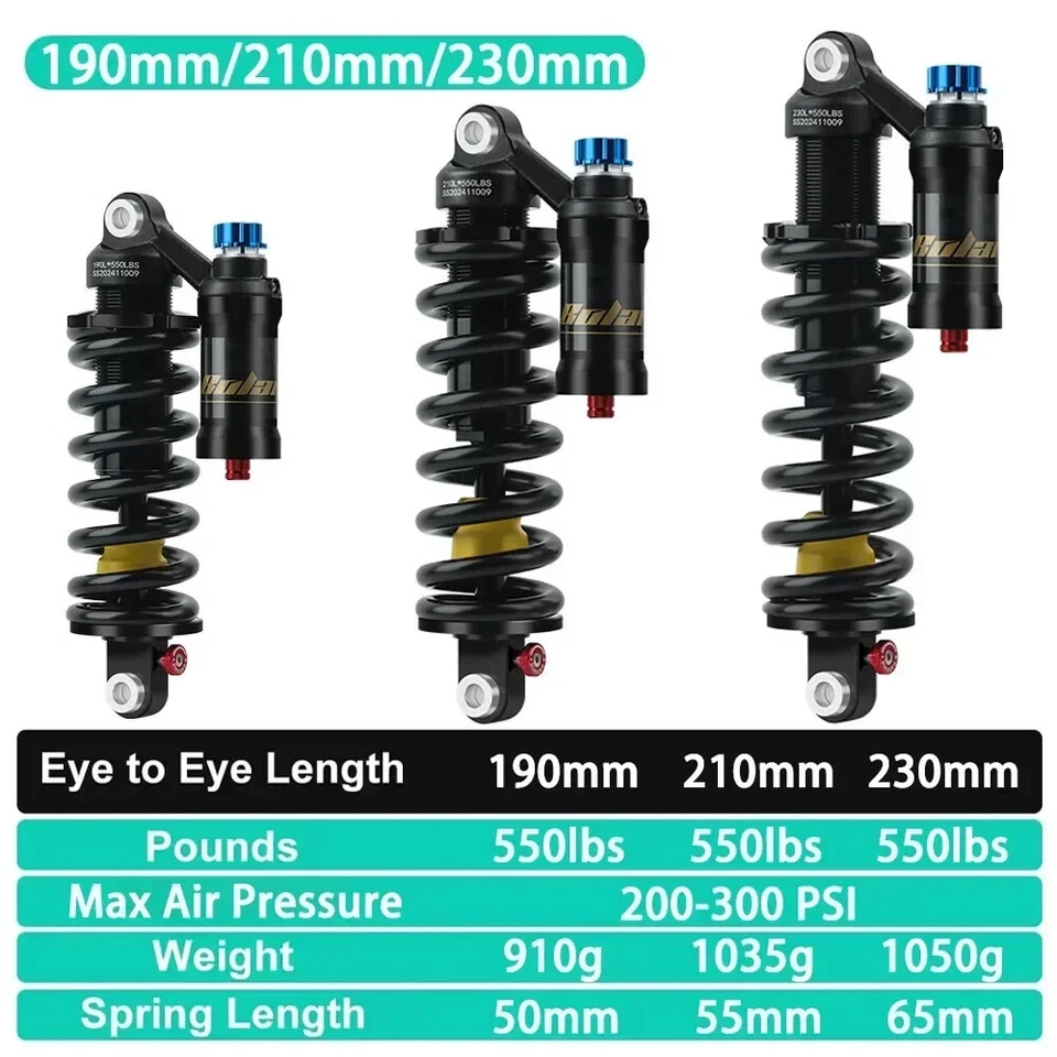 Amortiguador trasero de resorte de suspensión MTB 190/210/230mm para moto DH Foto 3 de 4