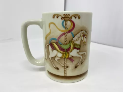 Vintage OTAGIRI Mug Cream Colored Coffee Mug / Cup Carousel Horse Merry-go-round