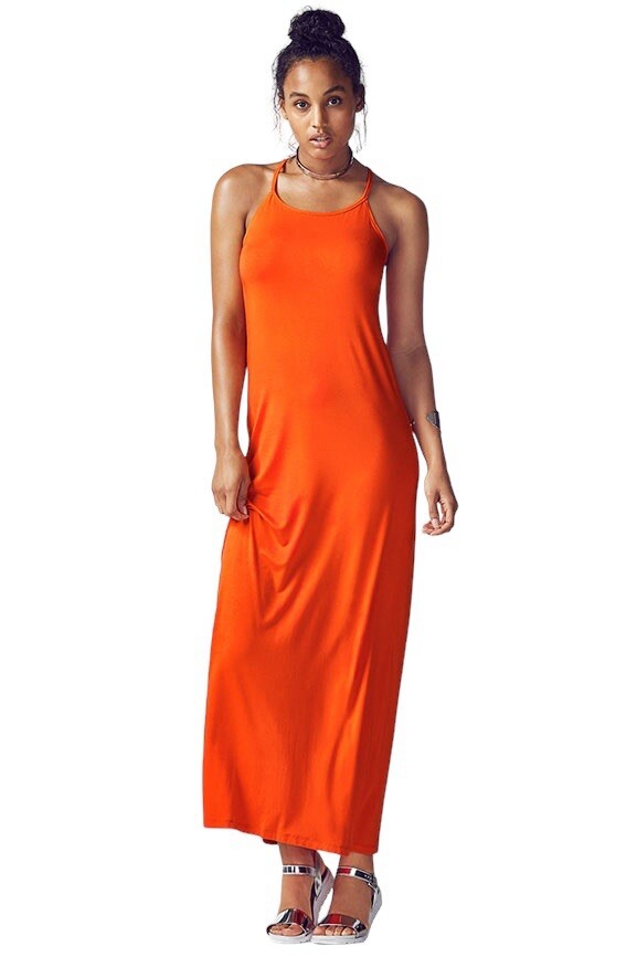 fabletics orange dress FABLETICS Orange Maxi Dress Sleeveless Women's Size XL NWT