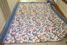 Martha Stewart Blue white red Quilt coverlet Set double Full 2 Shams 100% Cotton