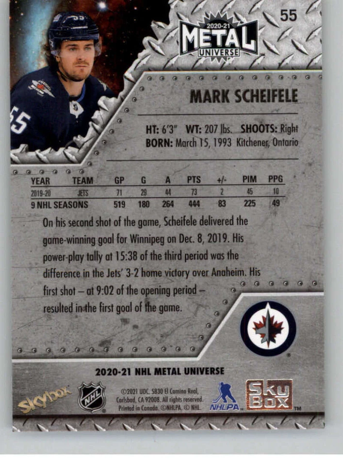 2020-21 Skybox Metal Universe #55 Mark Scheifele  Winnipeg Jets V86319 - Image 2 of 2