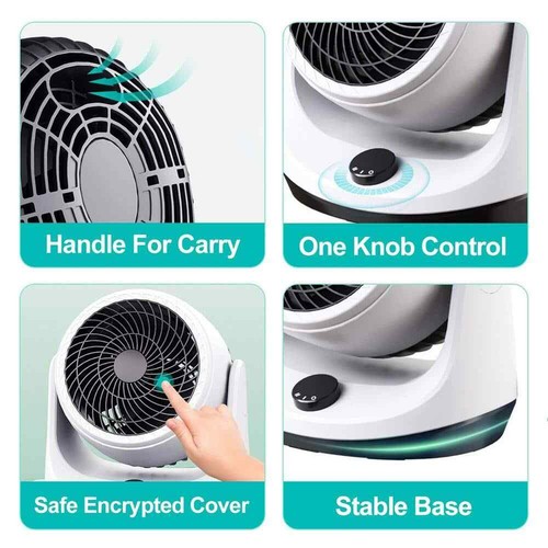 USB Powered Air Circulator 6 in. 2 Fan Speeds Desk Fan in White, Strong Airflow, - Picture 3 of 7