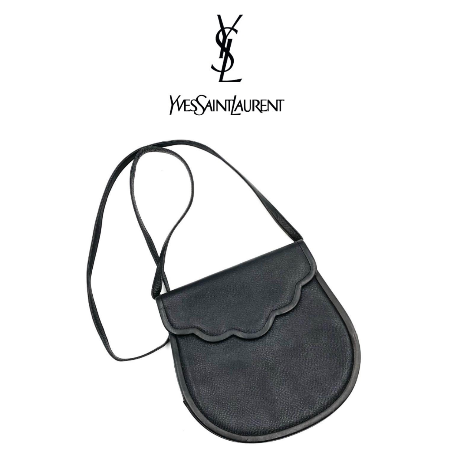 Borsa a tracolla YSL Yves Saint Laurent logo vintage in pelle nera