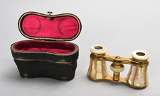 Antique French Colmont Paris Mother of Pearl Opera Glasses  Fitted Leather Case