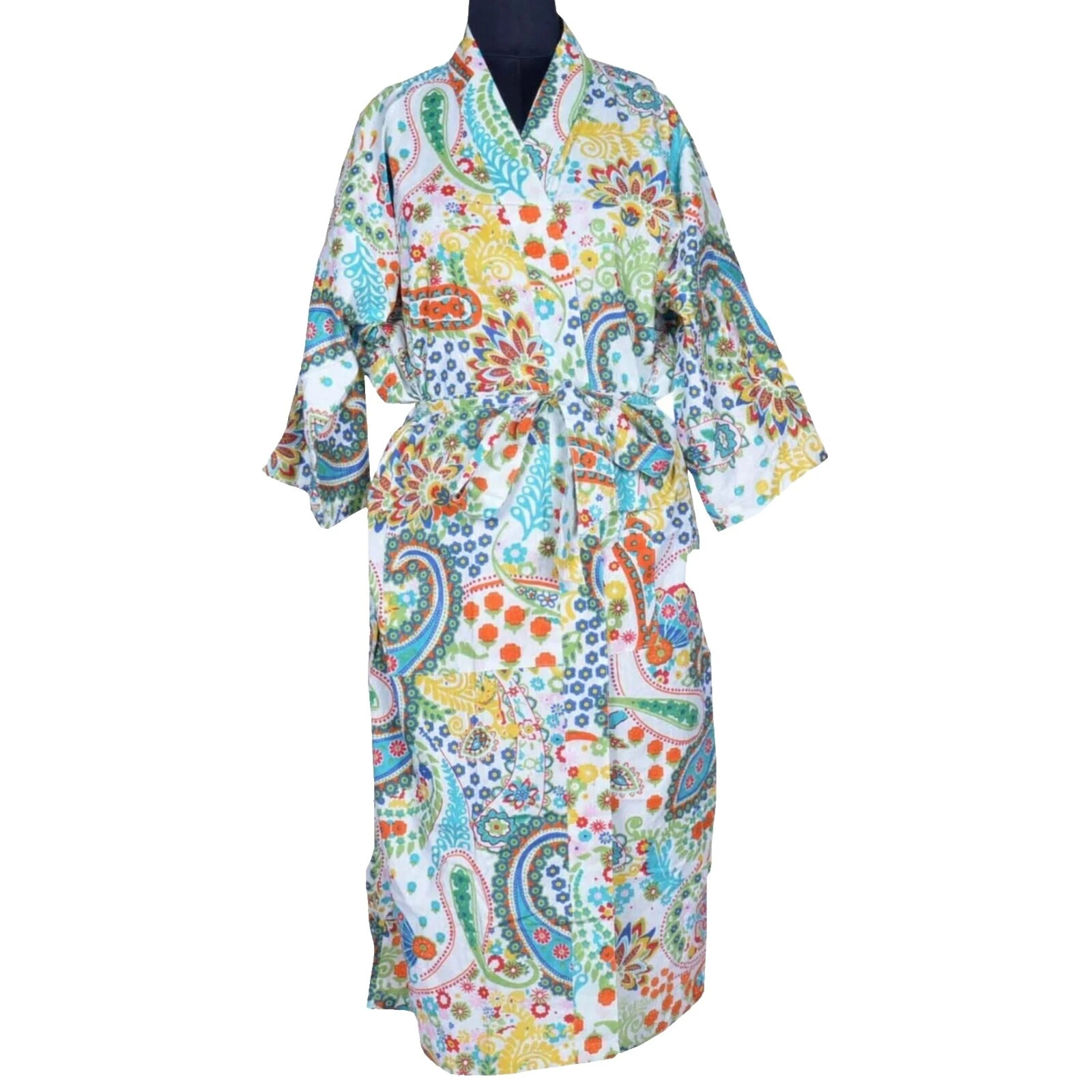 Pijamas y batas blanco Paisley algodón para mujeres