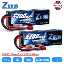 2X Zeee 2S LiPo Battery 7.4V 5200mAh 80C T Plug Hardcase for RC Car Truck Buggy
