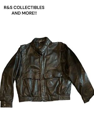 VINTAGE RADIUS BLACK LEATHER JACKET SIZE  42  LARGE , BOMBER JACKET LOOK