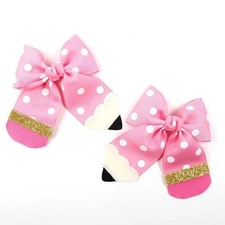 Back to school hair bows for girls, pink polka dot pencil bow clips alligator...