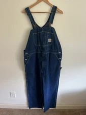 Vintage Carhartt Overalls Men 42x30 Blue Denim R07 DST Bib Suspenders Work USA