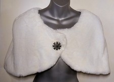 BCX White Faux Fur Shawl Wrap Jewel Closure Snap Party Princess Women NWOT M