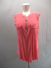 GNW Size L Womens Red Pocket Sleeveless 1/2 Zip Pleated Back Flowy Blouse 133