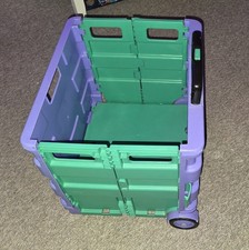 Folding Plastic Box Trolley with Lid 25kg Capacity Purple & Green Storage Box