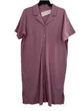 Eileen Fisher SLEEP Notch Collar Dress Nightgown Organic Cotton FRLILilac M NWT