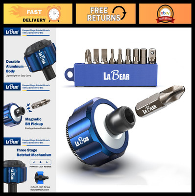 Compact Magnetic Finger Ratchet Wrench Set - 1/4'' Drive, 10 S2 Bits, Lightweight