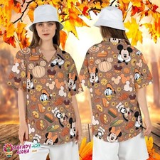 Mickey Friends Thanksgiving Pumpkin Autumn Hawaiian Aloha Tee