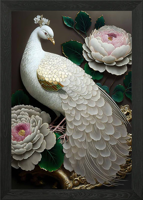 Gerahmtes Wandbild weißer Pfau und Pfingstrose Poster Leinwanddruck Bild