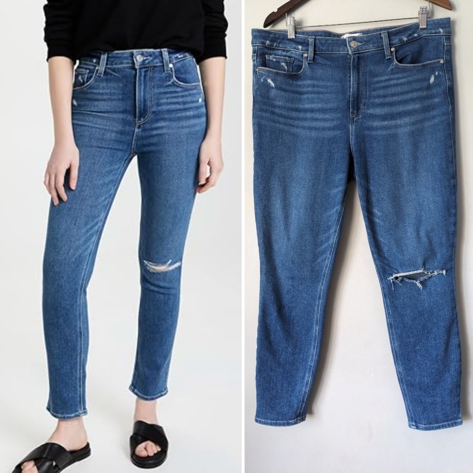 Paige Sz 34 16 Hoxton Ripped Soft Stretch Ankle Jeans AS NEW