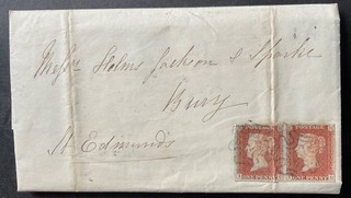 QV GB 1841 cover with pair of 1d red with MX cancels