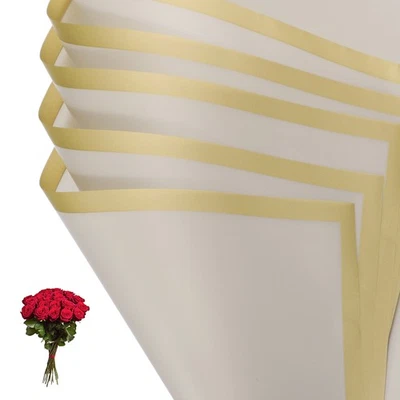 20 Feuilles Papier À Fleurs Bord Doré Imperméable Emballage Bouquet Couleur Kaki - Photo 1/4