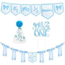 Decorazioni Mezzo Compleanno Bimbo 1/2 Compleanno - Fiocco Blu It'S My 1/2 Striscione Nascita,