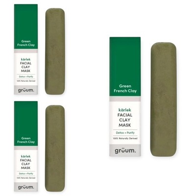 3 × Gruum Green French Facial Clay Mask Detox & Purify 20g 