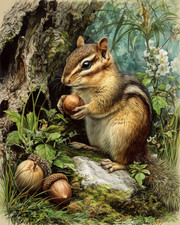 8x10 Chipmunk with Nuts Woodland Wildlife Art Print - 540855627