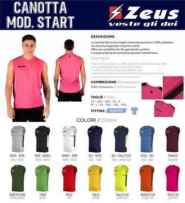 ZEUS Short Sleeve Volleyball Football Tank Top Mod. START training jersey
